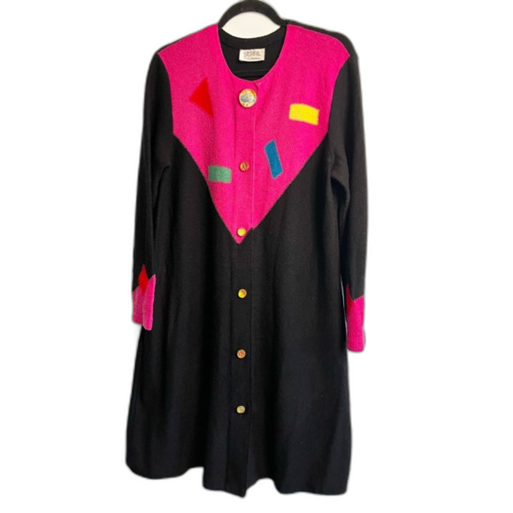 RARE Vintage St. John Knit Duster - 80s/90s Art Deco Geometric Statement Sweater - Picture 3 of 8
